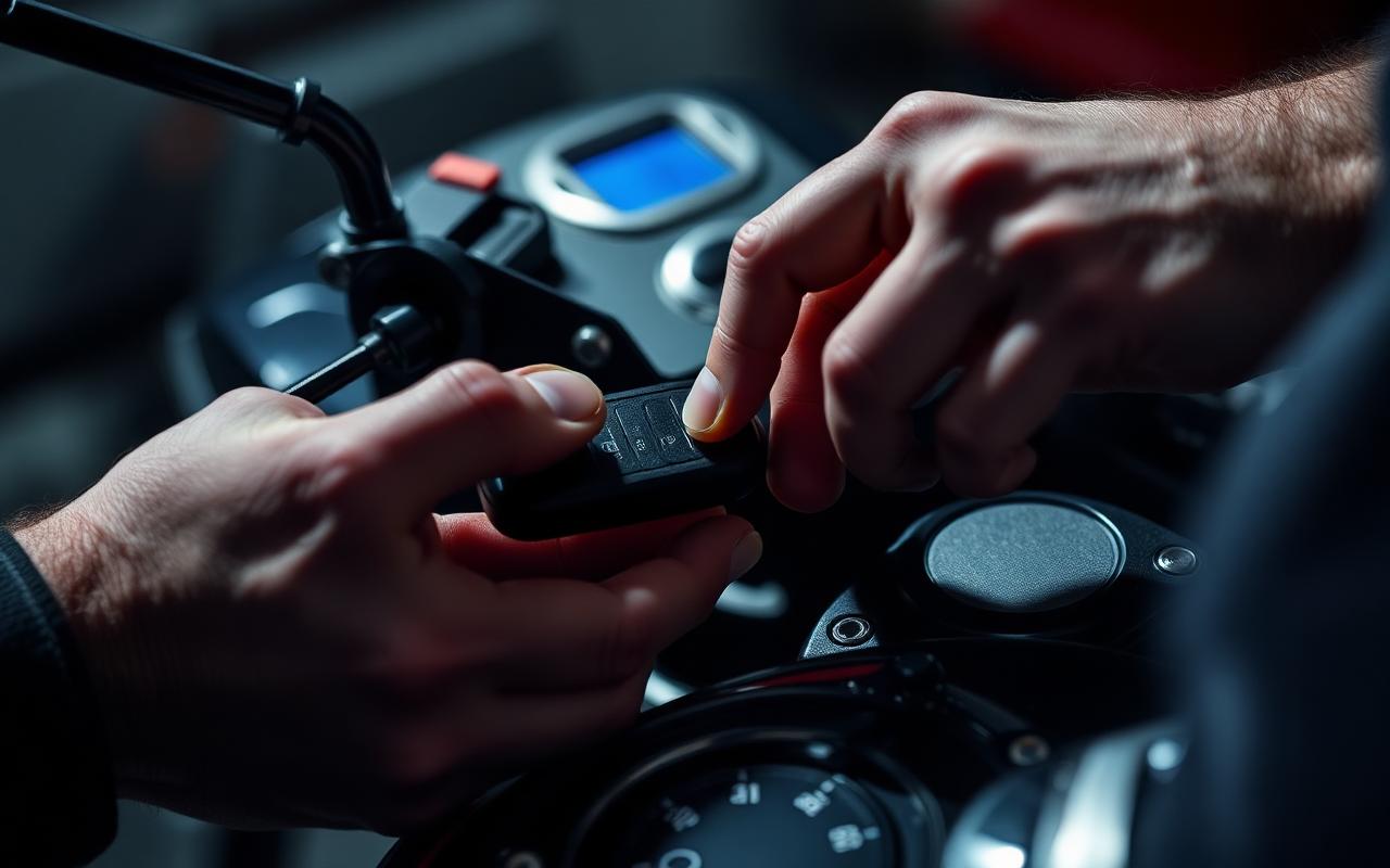 Technician working on a keyless scooter's ignition