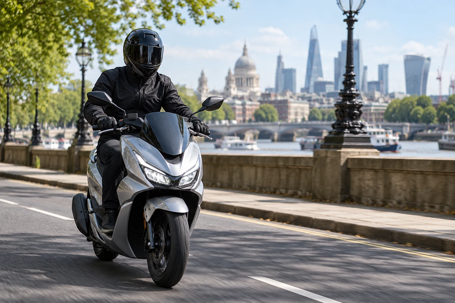 Rider on a roadworthy scooter in the city